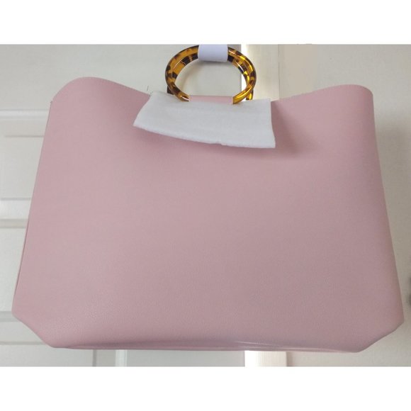 New! Vince Camuto Pebbled Large Tote Bag With Tortoise Double Handles Pink NWT - Picture 4 of 6